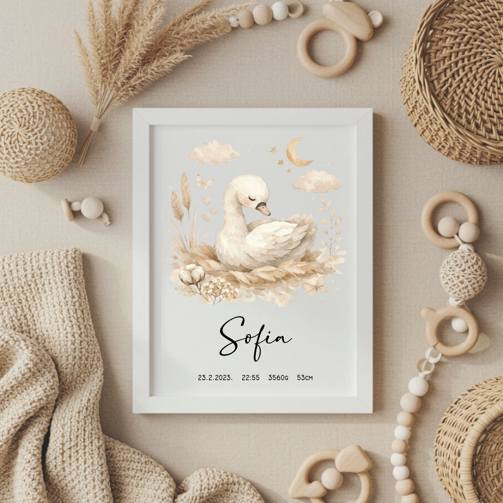 Grafika-Labod personalizirani okvir za bebe, grafika za rođenje djeteta, personalizirani poster za rođenje djeteta, poster za rođenje djeteta, grafika s podatcima rođenja, posteri za dječju sobu, slika za dječju sobu, slika s podatcima rođenja, pokloni za bebe, pokloni za babinje, pokloni za krštenje, pokloni za curice, pokloni za djevojčice, pokloni za dečke, pokloni za dječake, personalizirani pokloni