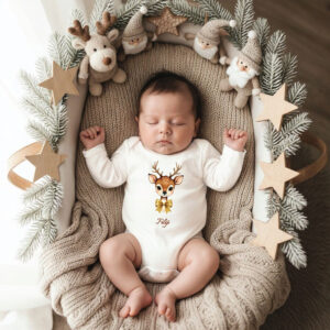 jelenčić, božić, božićna kolekcija, božićni bodi, dječji bodi, unikatni bodi, bodi s imenom, bodi početnica, poklon za bebe, poklon za novorođenče, unikatni pokloni, personalizirani pokloni